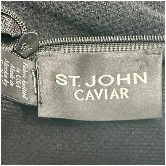 St. John Caviar Dress Midi Black Women's XS Short Sleeve V-Neck Woo - Picture 3 of 3